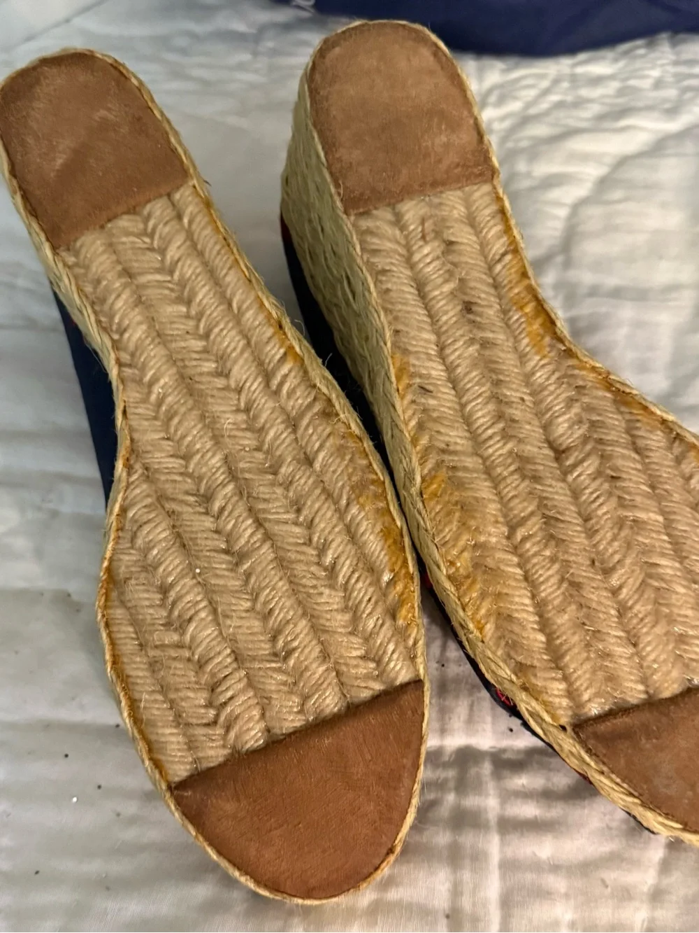 Ralph Lauren Navy Wedge Espadrilles with Red Embroidery